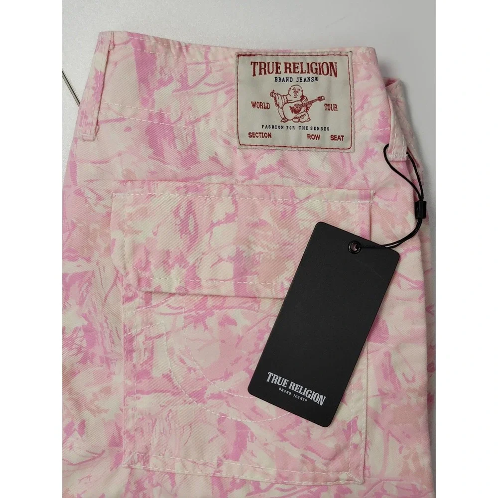 True Religion Women's Light Pink Baggy Camo Military Cargo Pants Size 30x32 NWT